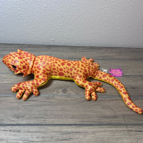Crazy Critters Lizard Plush Toy Orange Red Dot Gecko Stretchy Beanbag Style tags - Picture 2 of 6